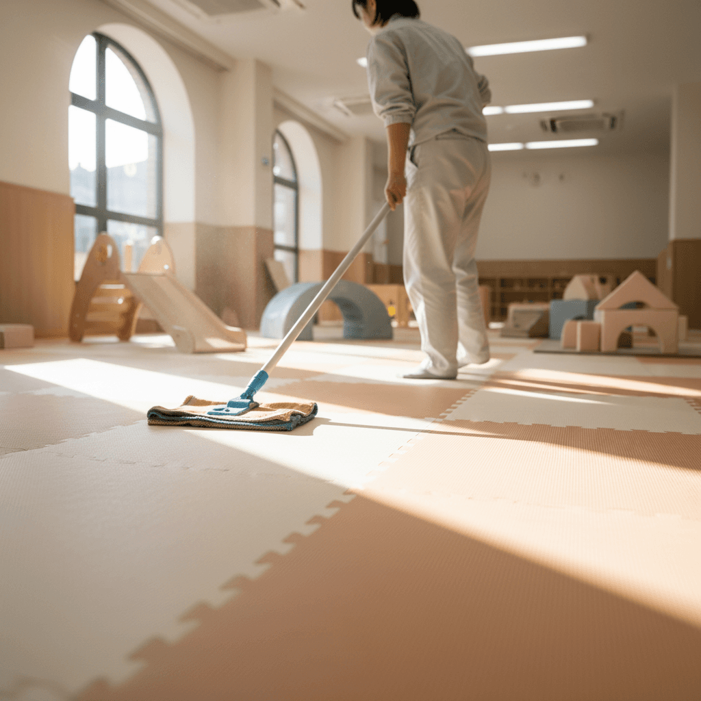 Play area floor cleaning in childcare centre